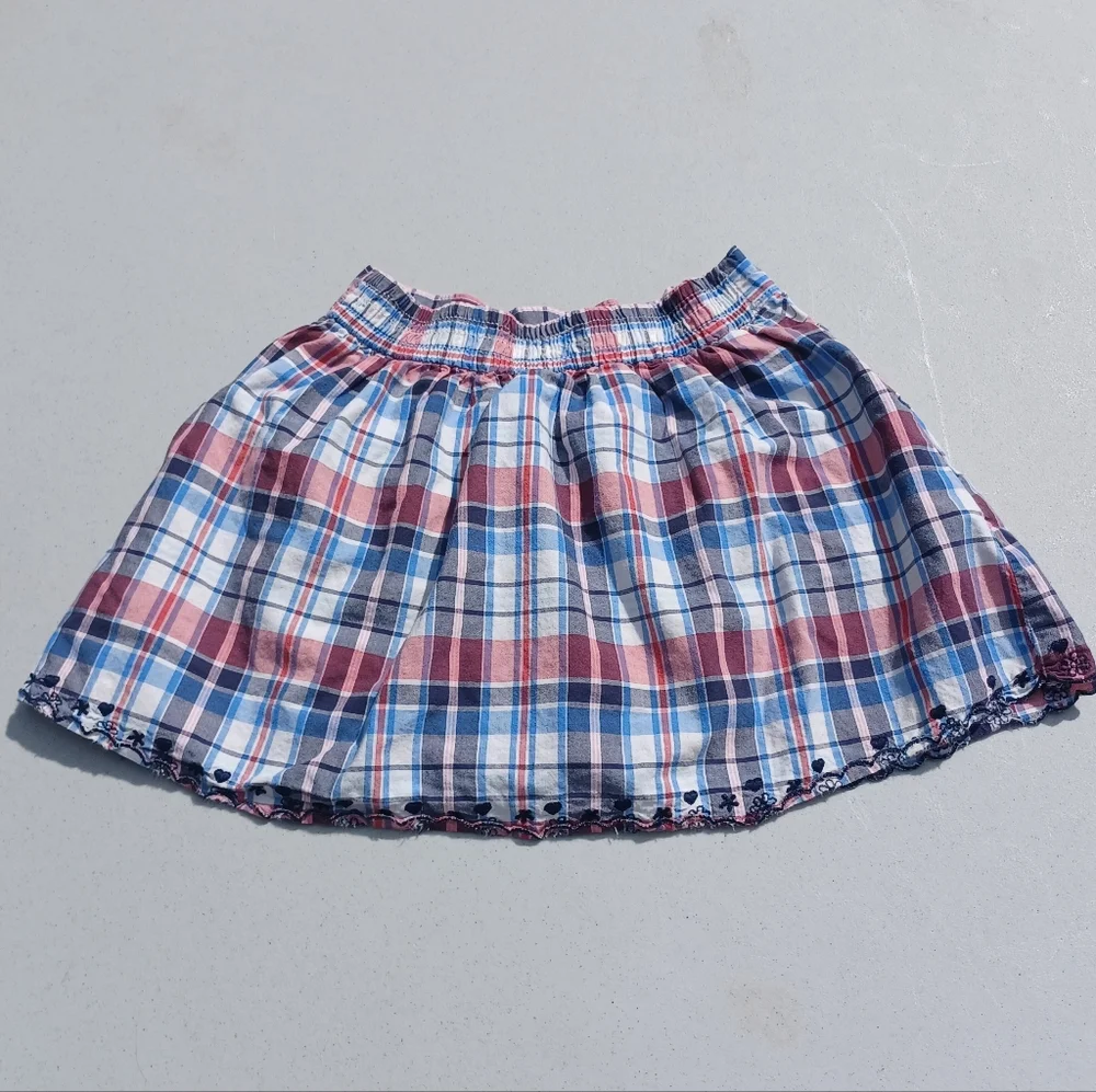 OshKosh B'Gosh Plaid Skort Red White Blue Skirt Girls 6x Pockets Embroidered